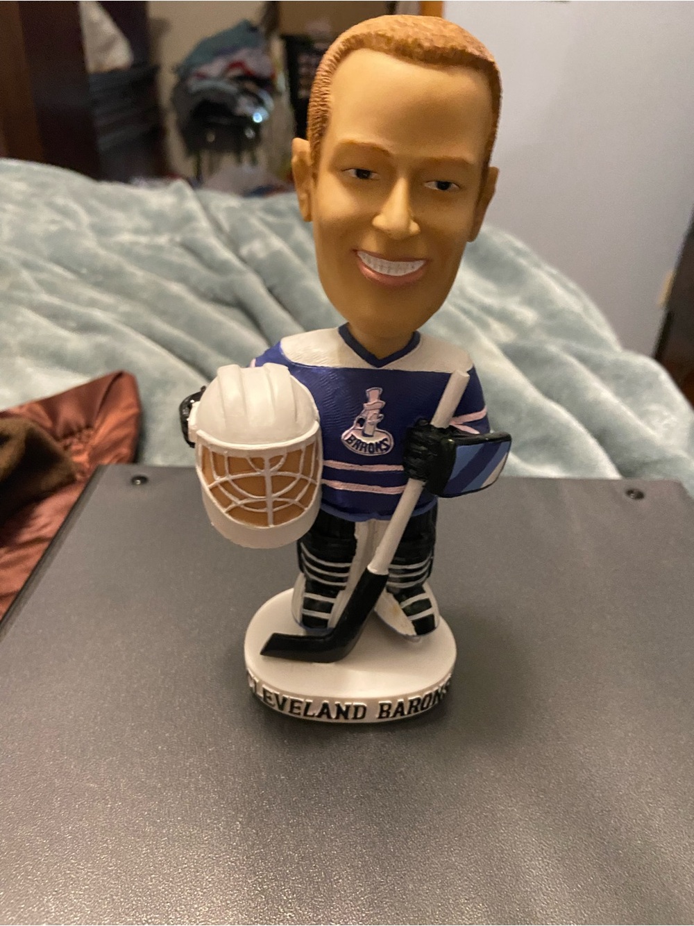 Cleveland Barons Hockey Goalie Bobblehead - Blue and White Decorative Sculpture
